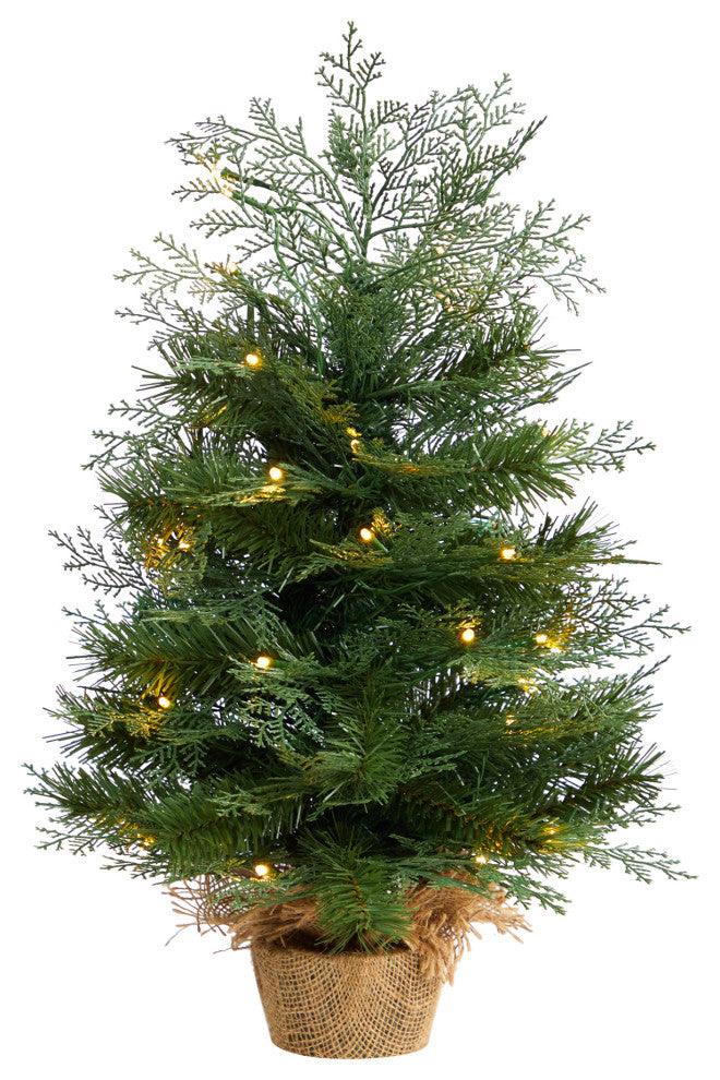 T3327 2 Artificial Christmas Tree in Burlap Base With 35 Warm White LED Lights