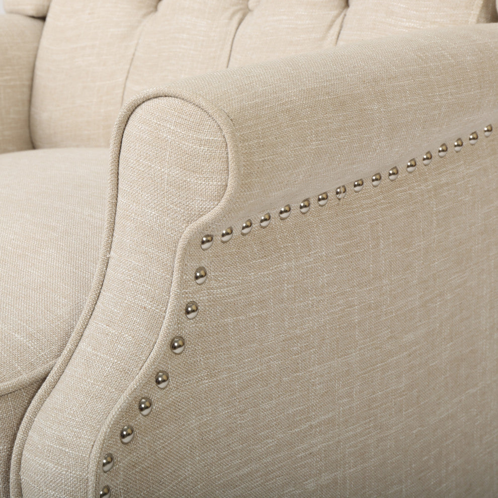 GDF Studio Xanthe Tufted Fabric Recliner, Set of 2, Beige and Dark Brown