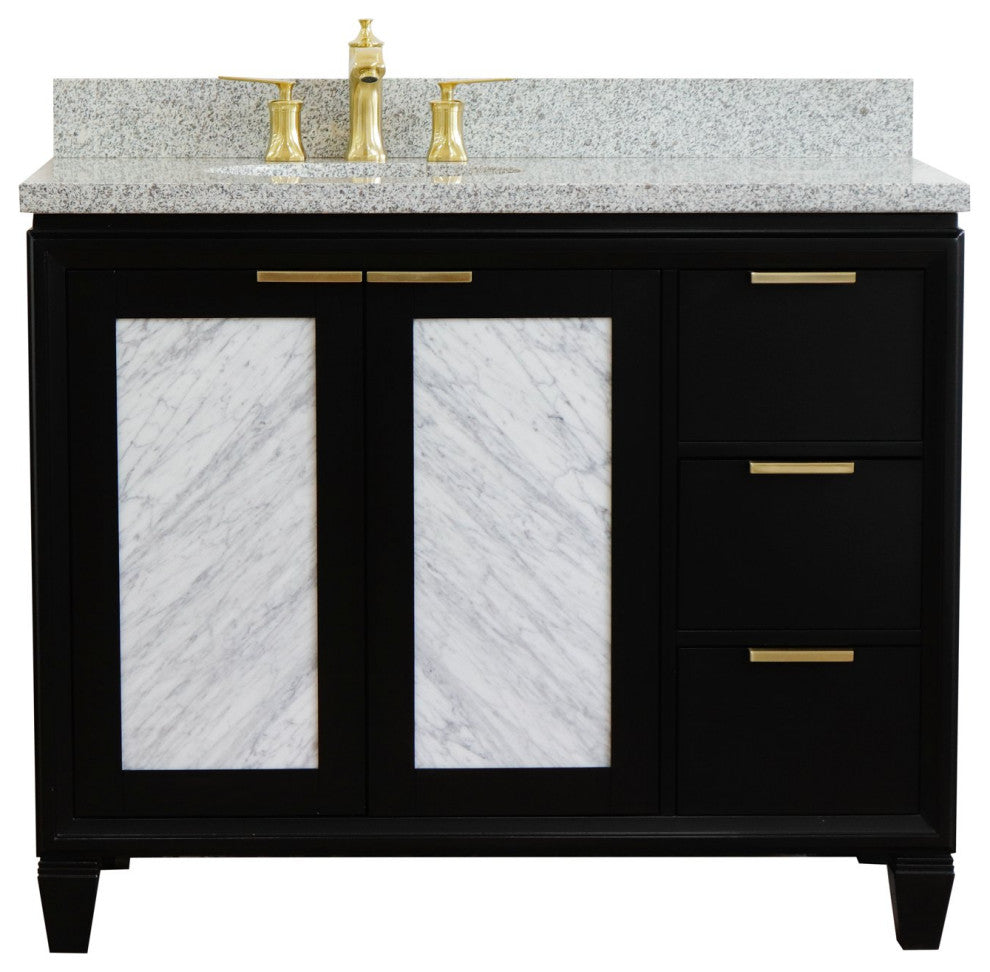 43" Single Vanity, Black Finish With Gray Granite