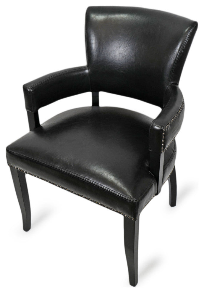 Black Leather and Nailhead Arm Dining Chair