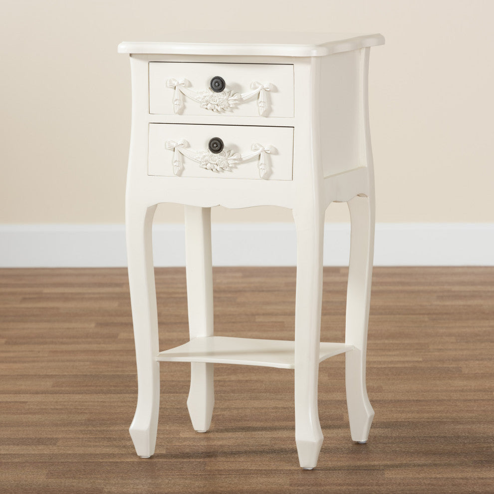 Eliya Classic and Traditional White Finished Wood 2-Drawer Nightstand