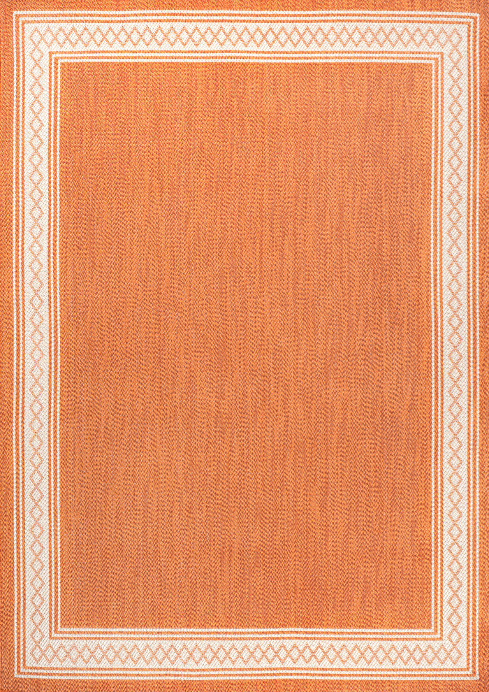 Lucia Classic Diamond Border Indoor/Outdoor Area Rug, Orange/Cream, 8x10
