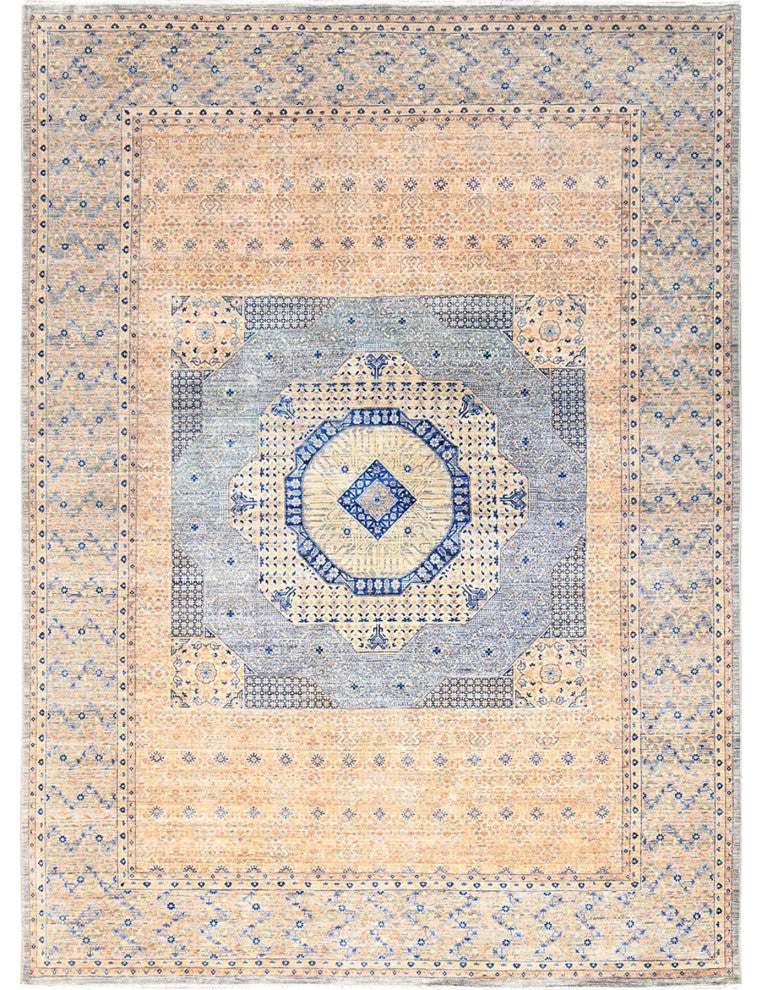 Almond Brown Mamluk Design 200 KPSI Soft Wool Hand Knotted Rug 9'10"x13'10"