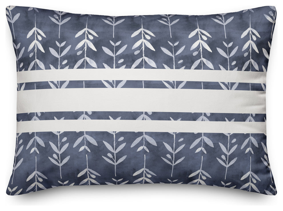 Navy with White Stripes and Leaves 14x20 Outdoor Throw Pillow