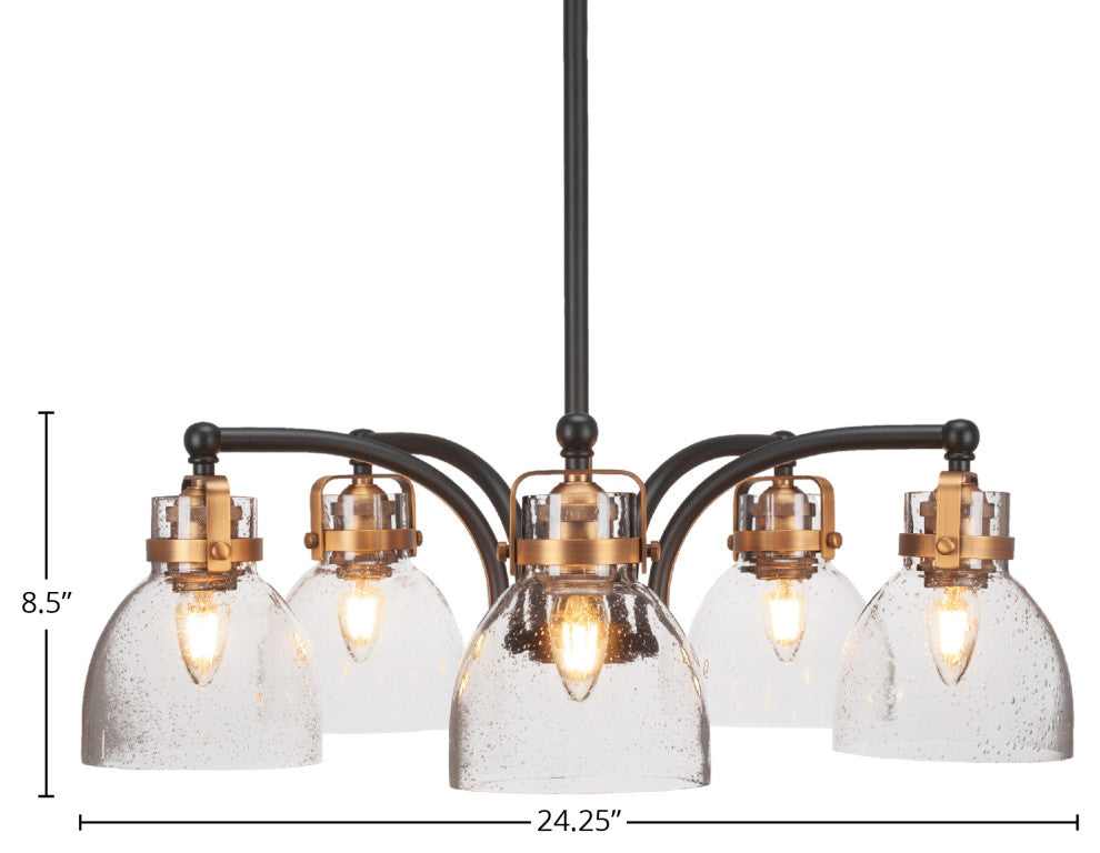 Easton 5-Light Chandelier, Matte Black & Brass/Clear Bubble