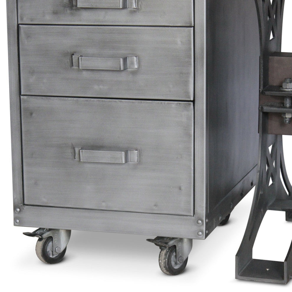 Pratt Truss Industrial Steel Office Desk with Movable Cabinet Drawers