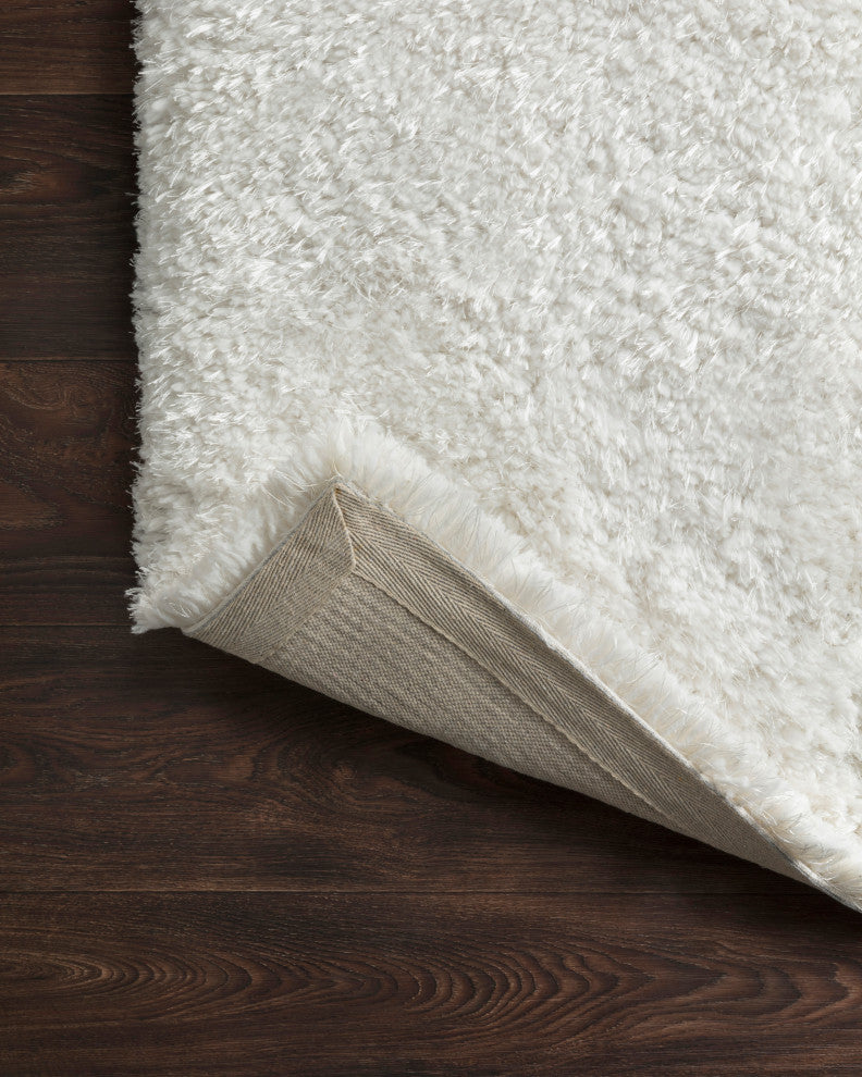 Hand Tufted Polyester Mila Shag Area Rug by Loloi II, White, 2'3"x7'6"