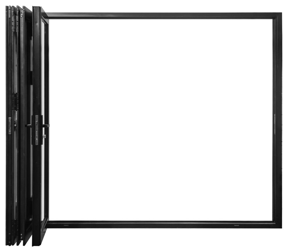 Aluminum folding patio doors 108"x96", black color. low e glass R-L30