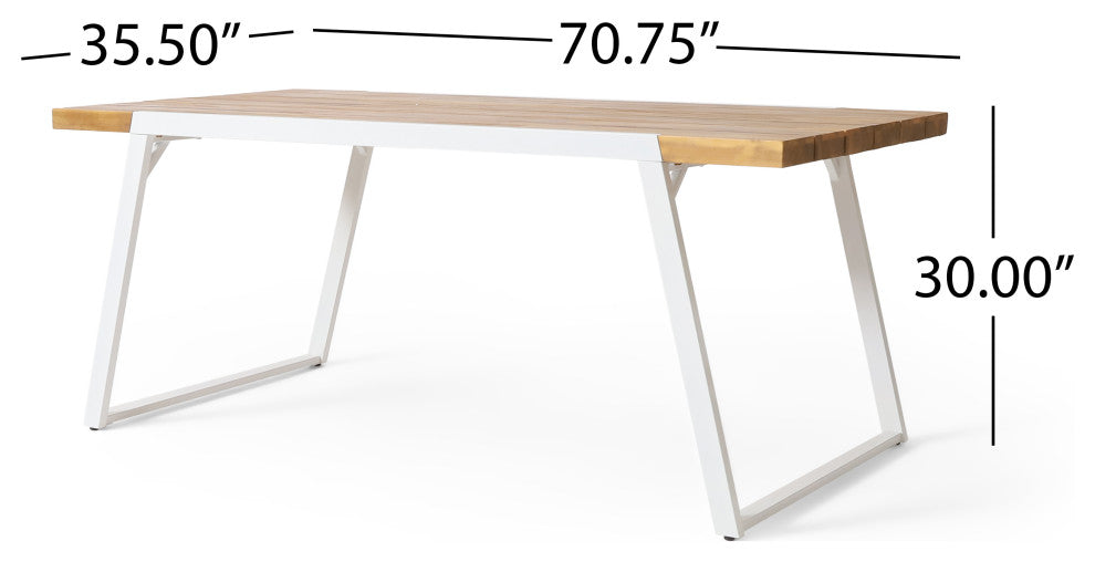 Gebo Outdoor Modern Acacia Wood Dining Table, Teak/White