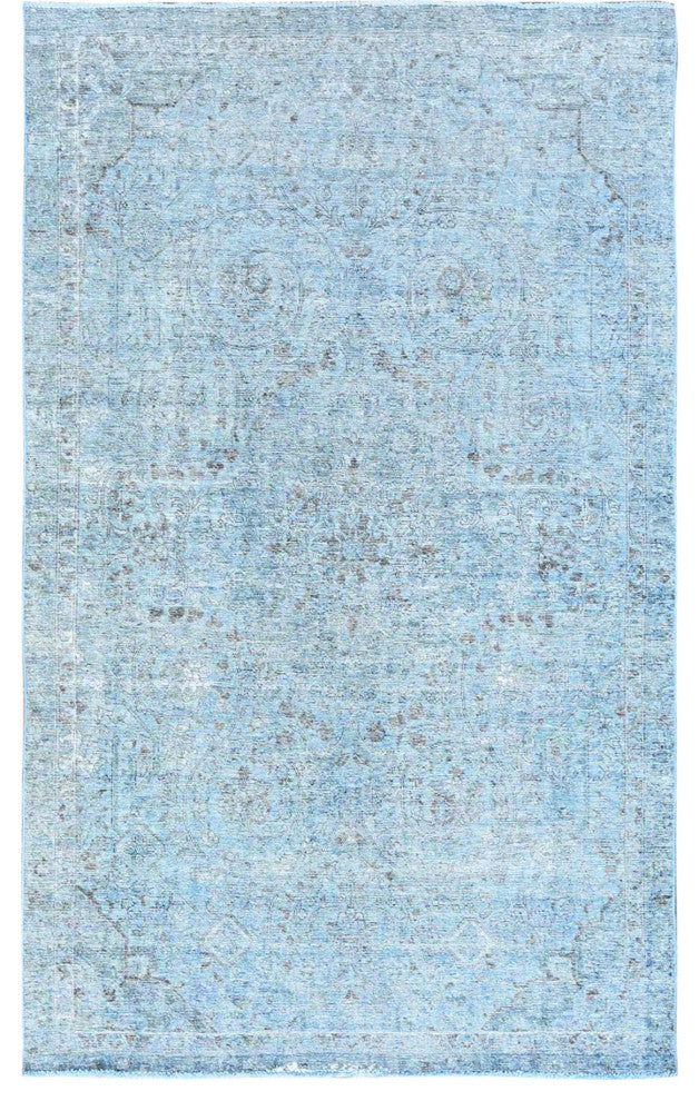 Baby Blue, Vintage Persian Tabriz, Worn Wool Hand Knotted Rug, 5'7"x9'2"