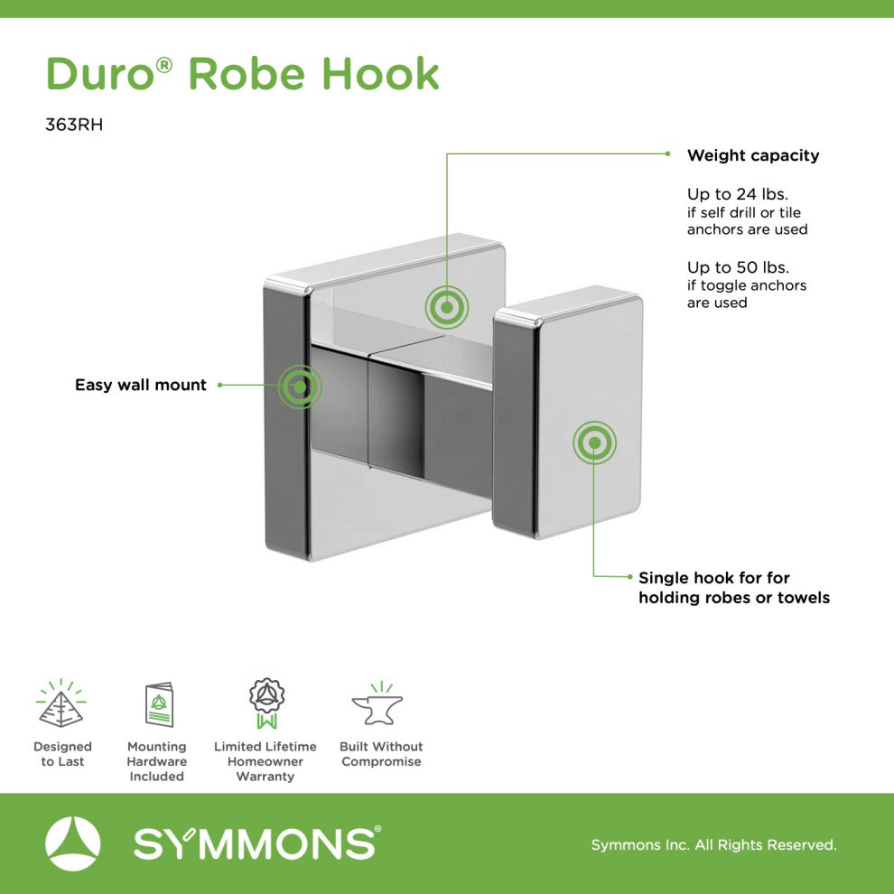 Duro Wall Mounted Bathroom Robe Hook, Chrome