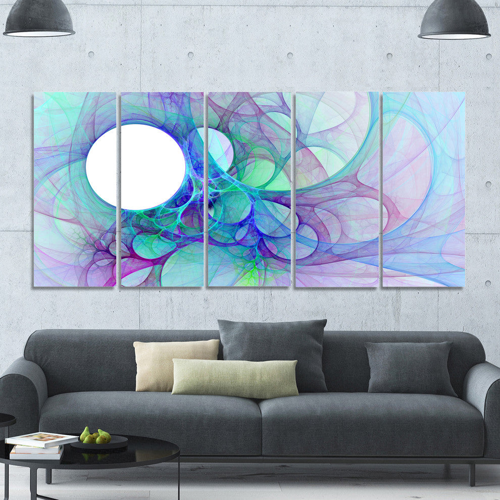 Clear Blue Fractal Angel Wings, Abstract Wall Art Canvas, 60"x28", 5 Panels