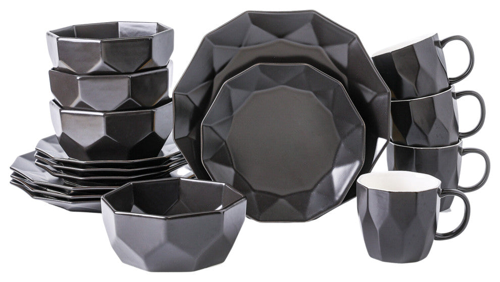 Stone Lain Jamie Porcelain 16 Piece Dinnerware Set, Black