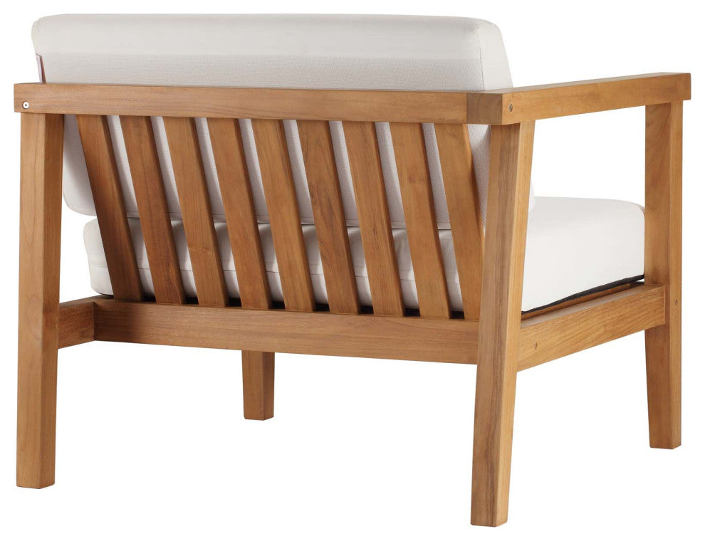 Lounge Chair, White Natural, Teak Wood, Modern, Outdoor Patio Hospitality