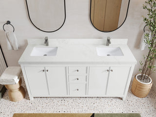Chicago 72" Double Sink Bathroom Vanity, White 2" Empira Quartz