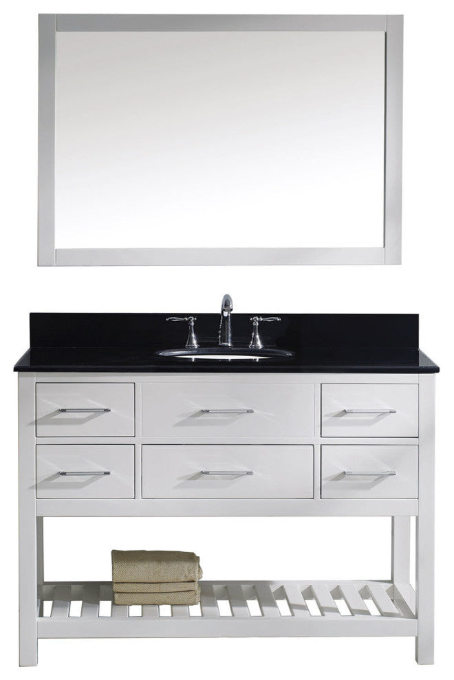Virtu Caroline Estate 48" Single Bathroom Vanity, White With Faucet and Mirror