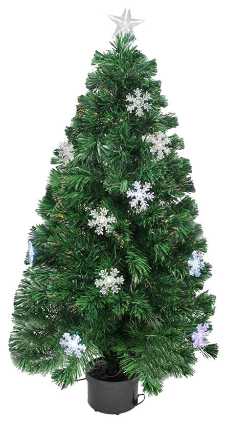 Pre-Lit Color Changing Fiber Optic Christmas Tree With Snowflakes, 3''