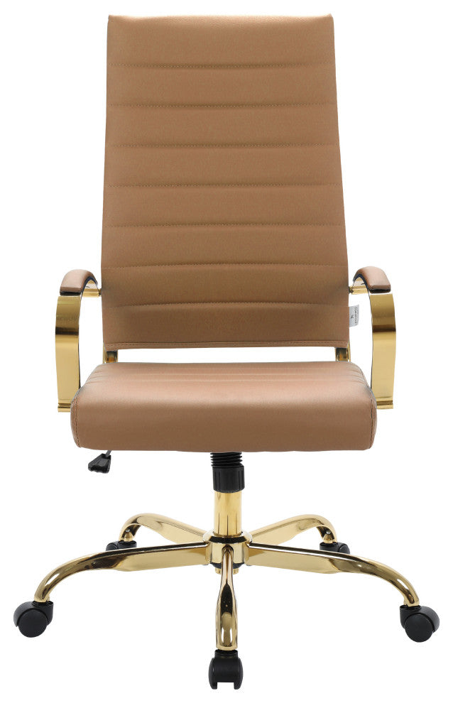Mid-Back Leather Office Chair Adjustable Height Swivel  Conference Chair, Light Brown