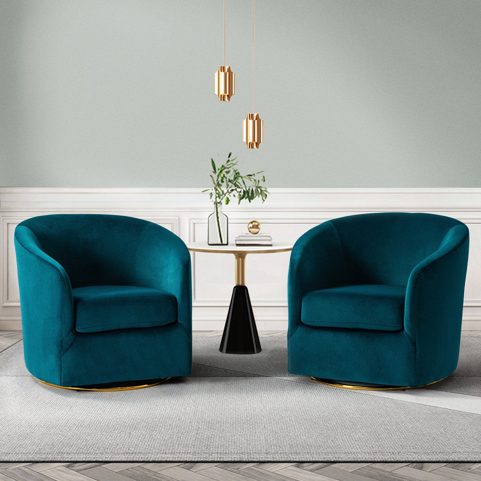 Velvet Swivel Barrel Chair, Set of 2, Teal