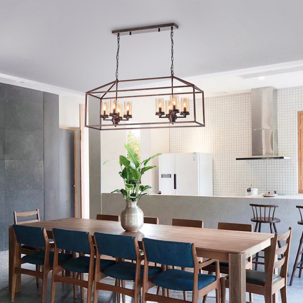 Thyra Modern Black Brushed Gold 8-Light Chandelier for Dining Room, Kitchen