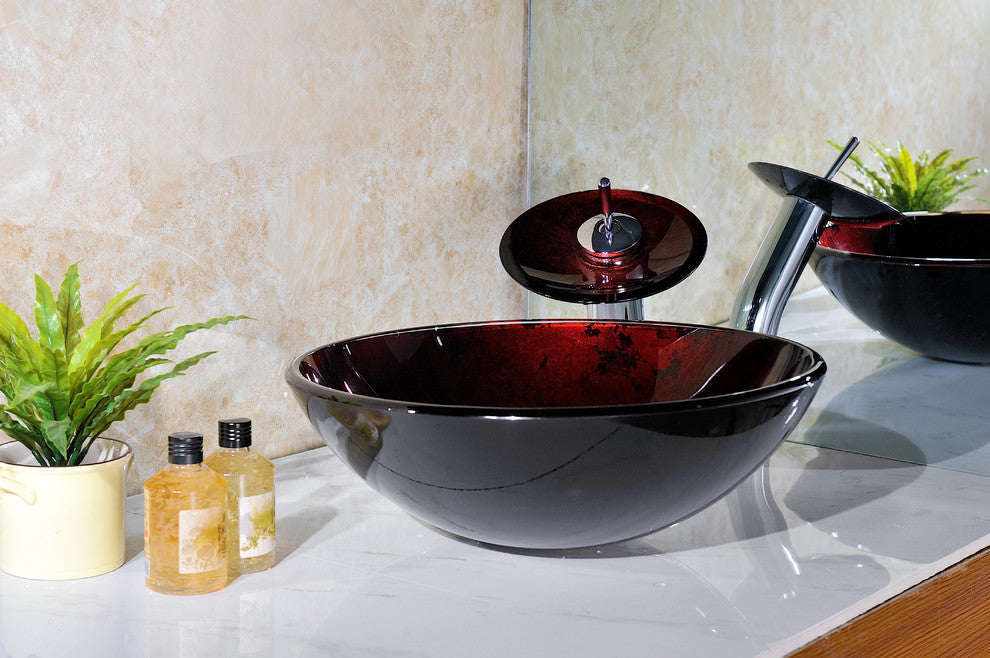 ANZZI Tone Series Deco-Glass Vessel Sink with Waterfall Faucet