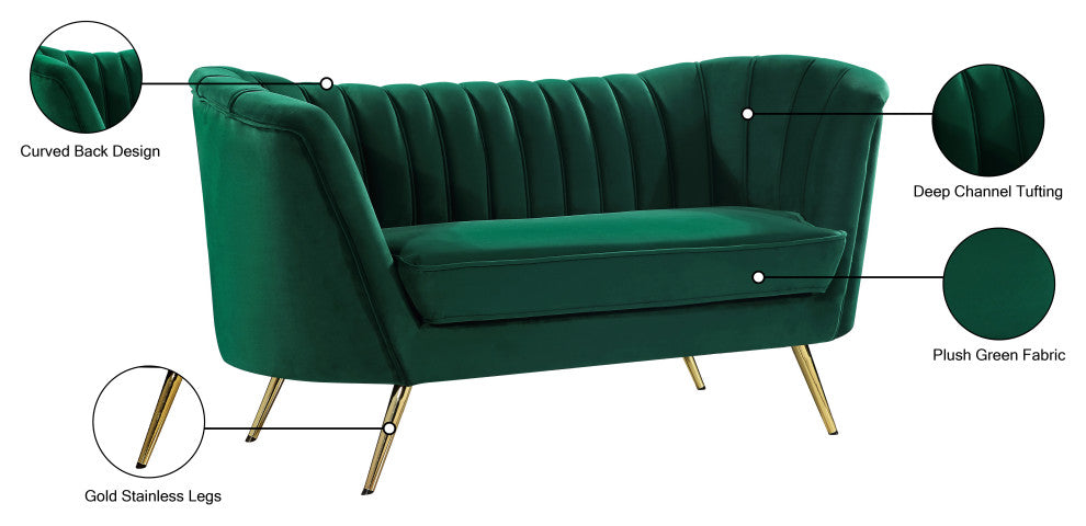 Margo Velvet Upholstered Set, Green, Loveseat