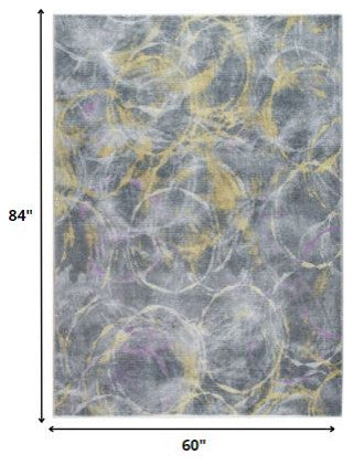 5"x8" Gray Gold Abstract Rings Area Rug