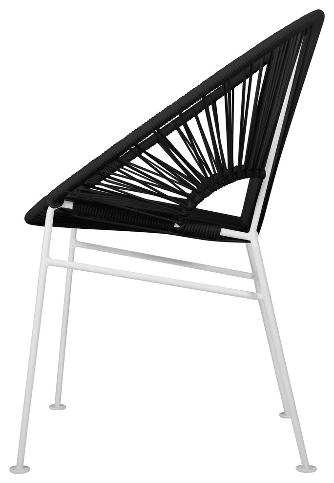 Concha Indoor/Outdoor Handmade Dining Chair, Black Weave, White Frame