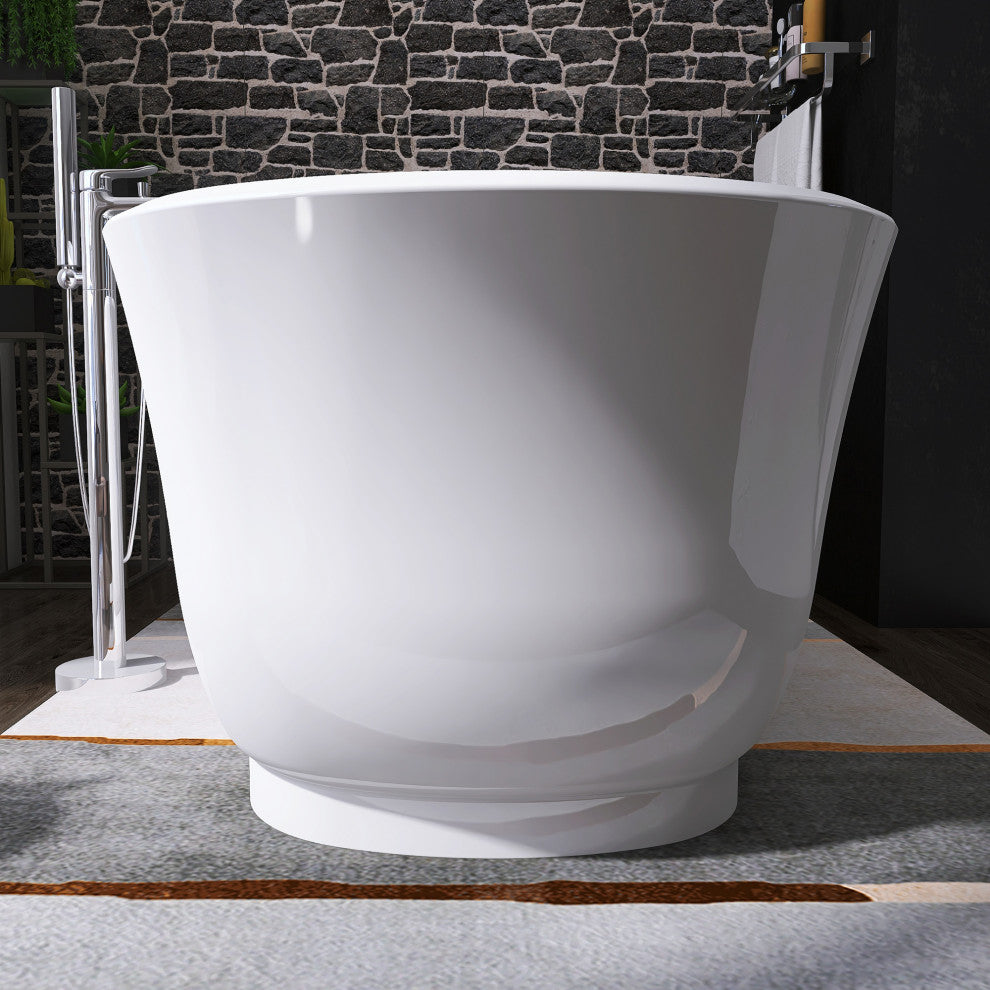 Acrylic Oval Freestanding Flatbottom Soaking Bathtub in Glossy White, 67"31"