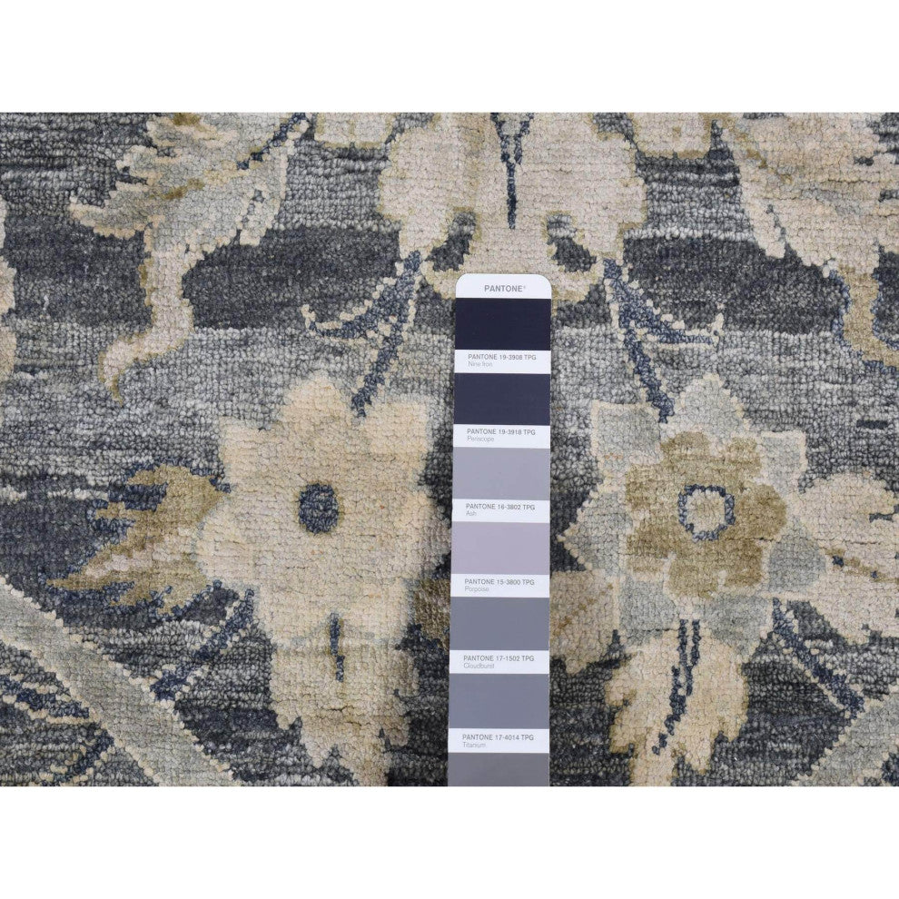 Thunder Gray Hunting Design Silk With Wool Hand Knotted Oriental Rug 4'x6'3"
