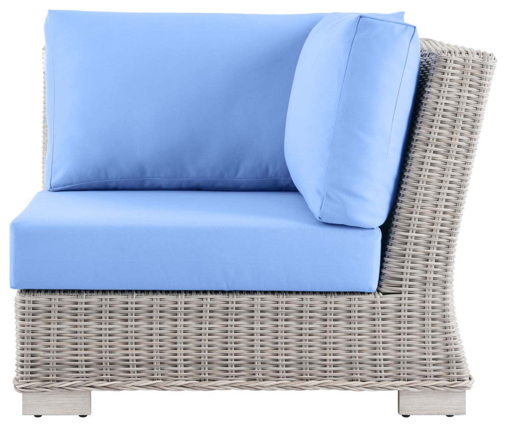 Sofa Corner Chair, Rattan, Wicker, Gray Blue, Modern, Outdoor Patio Cafe