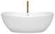 Rebecca 60 to 70" Freestanding Bathtub with options, Shiny White Trim, 65 Inch, Floor Mounted Faucet in Brushed Gold