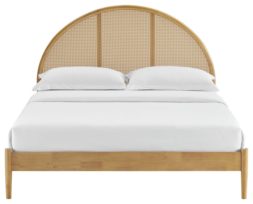 Odette Queen Arched Rattan Cane Platform Bed, Oak