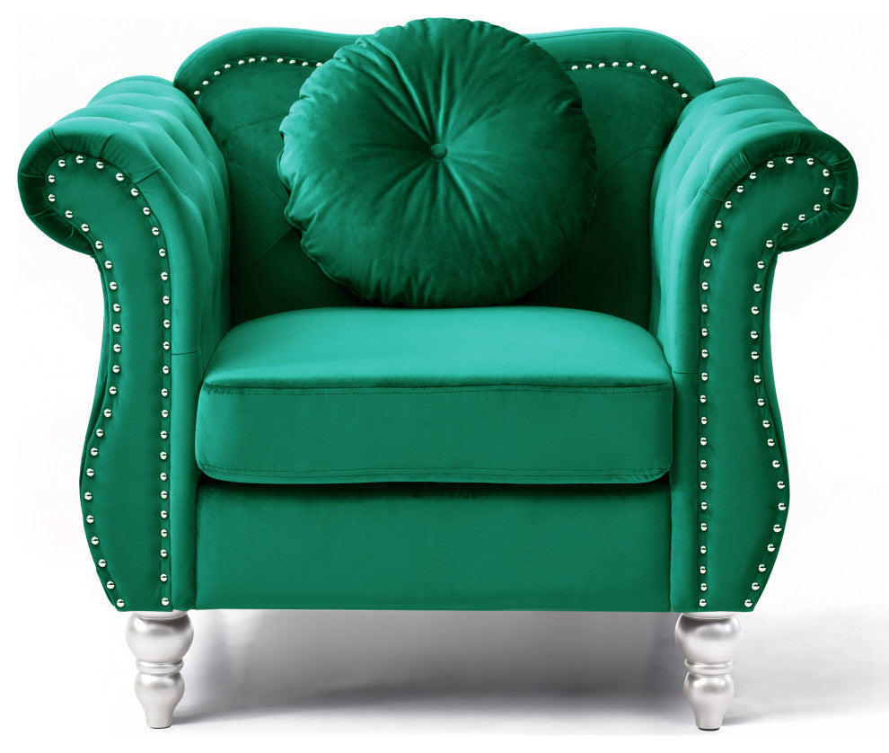 Hollywood Green Velvet Tufted Accent Chair