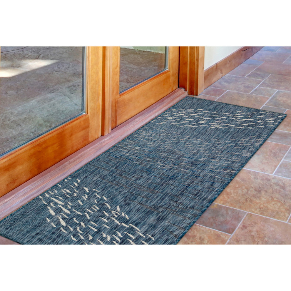 Carmel School Of Fish Indoor/Outdoor Rug, Navy, 1'11"x4'11" Runner