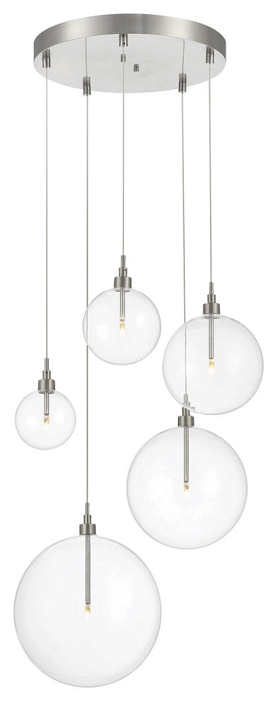 5-Light Pendant in Natural Brass, Brushed Nickel