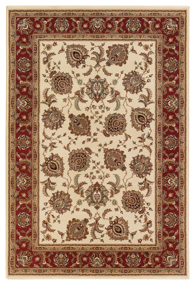 Aiden Traditional Vintage Inspired Ivory/Red Rug, 8' Square