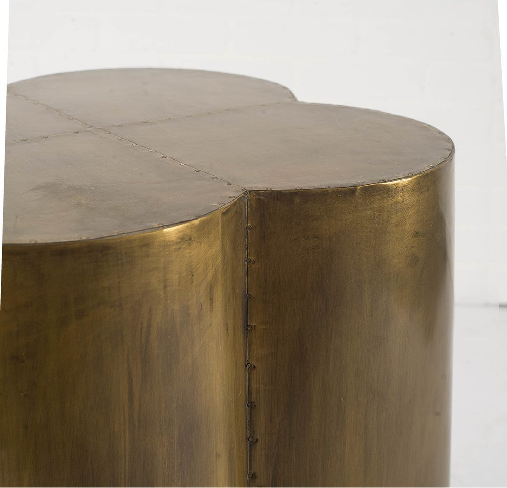 Quatrefoil Gold Cladding & Solid Wood Flower-Shaped Accent Table