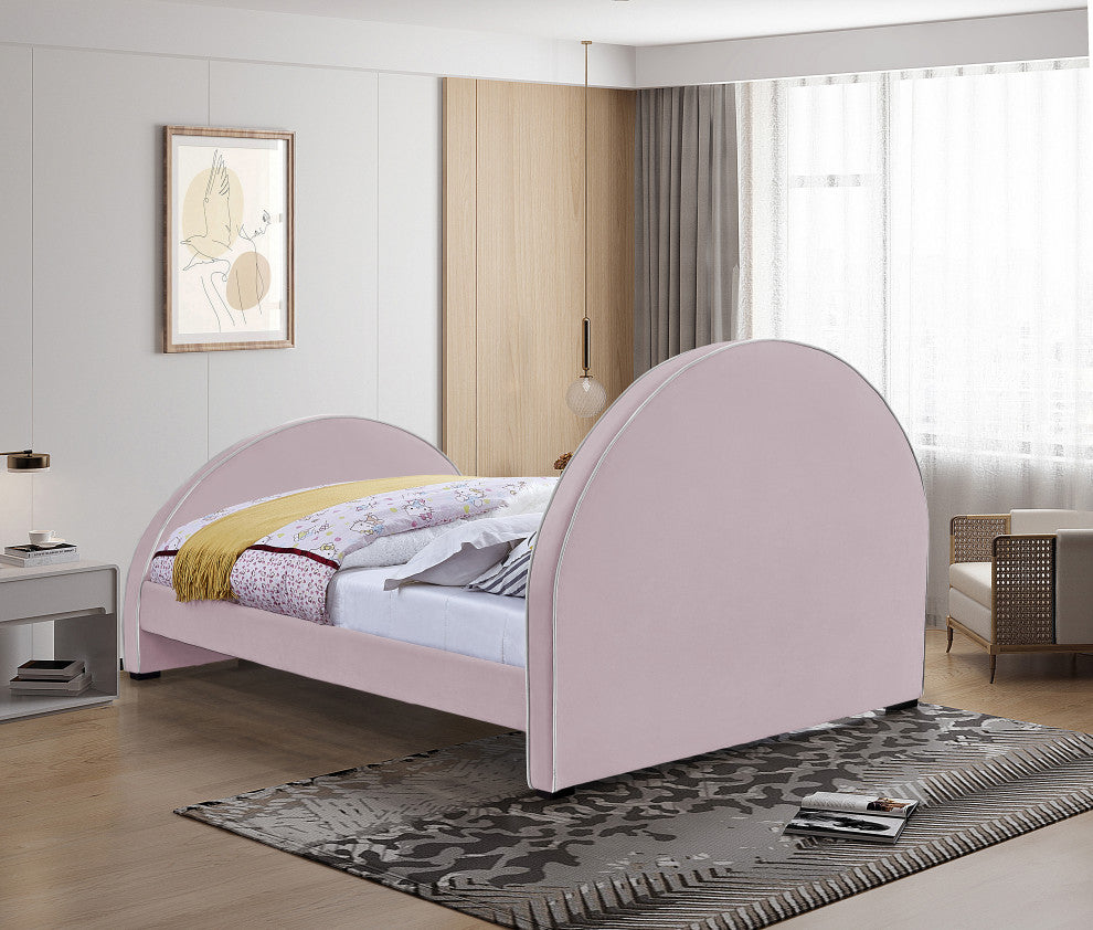 Brody Velvet Upholstered Bed, Pink, Full