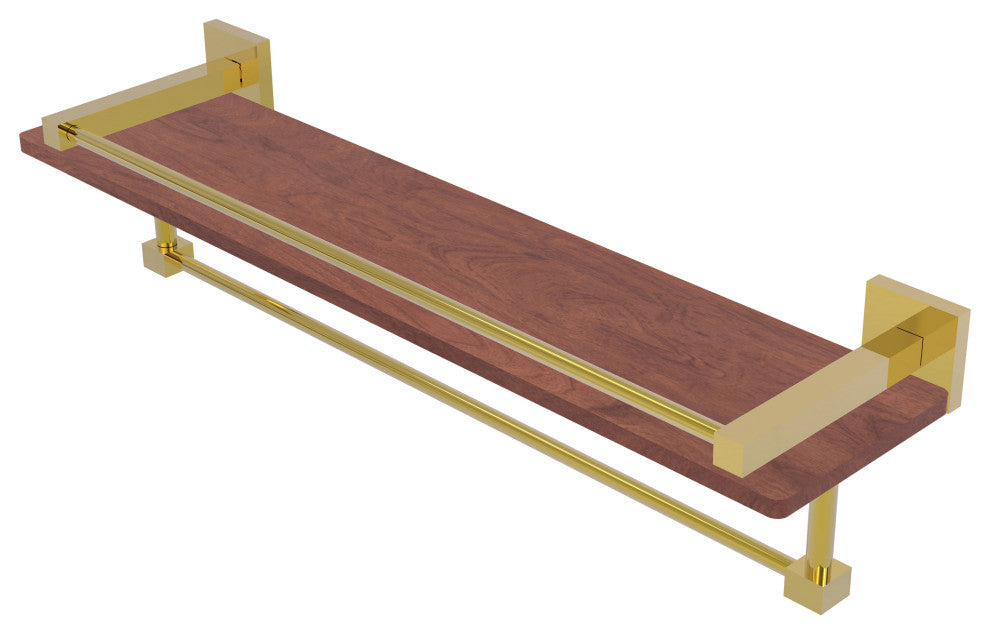 Montero 22" Wood Shelf with Gallery Rail and Towel Bar, Polished Brass