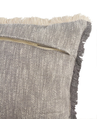 Two-Tone Cotton Throw Pillow with Fringe, Gray, 20" X 20"