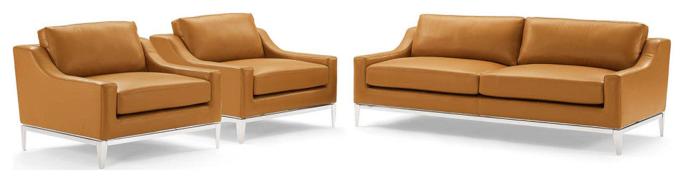 Armchair and Loveseat Sofa Set, Leather, Tan, Modern, Living Lounge Hospitality