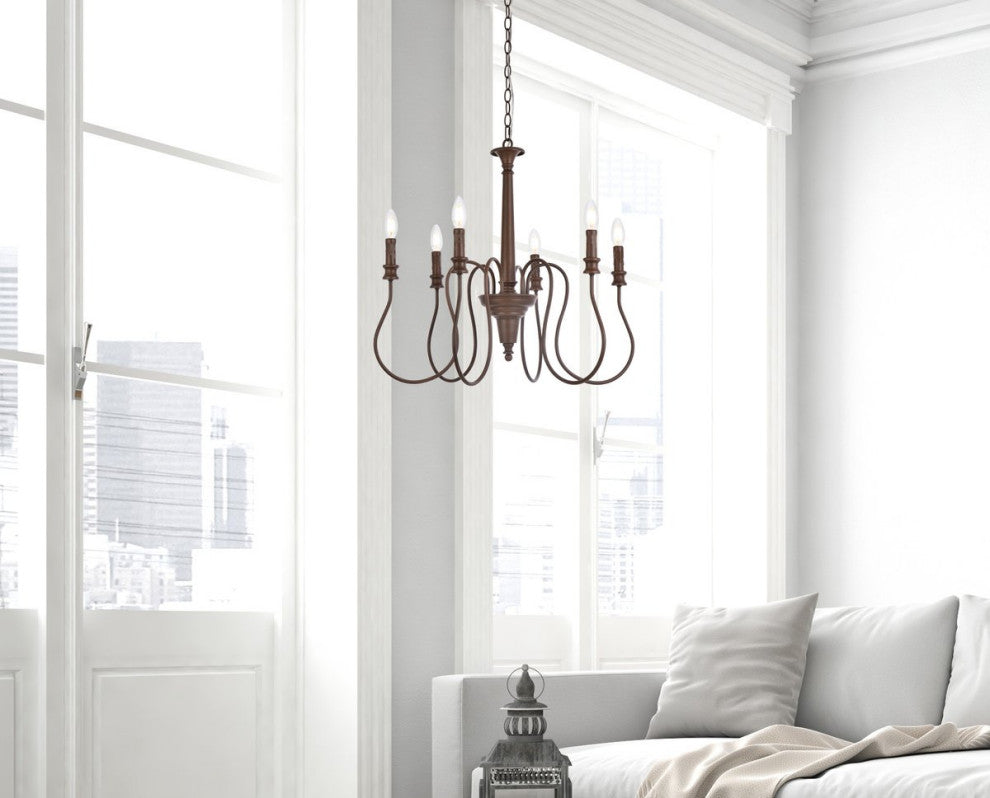 Fiona 6-Light Pendant, Weathered Oak