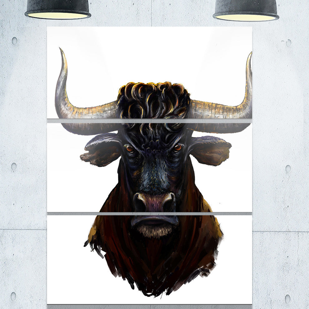 "Furious Bull Illustration Art" Glossy Metal Wall Art, 3 Panels, 28"x36"