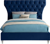 Kira Velvet Upholstered Bed, Navy, Queen