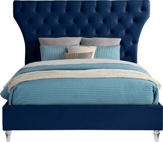 Kira Velvet Upholstered Bed, Navy, Queen
