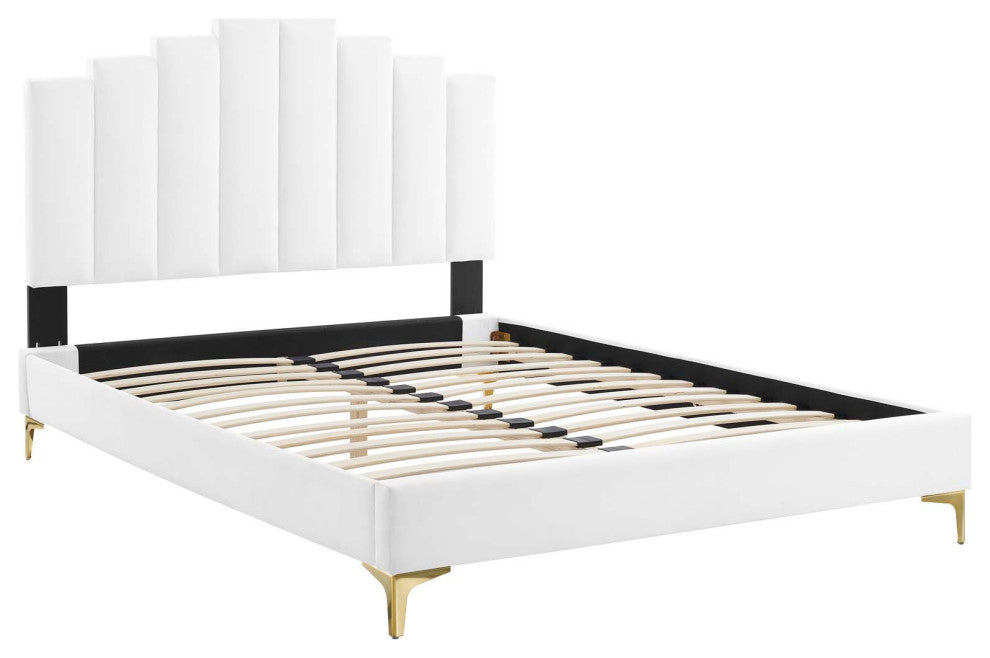 Elise Queen Performance Velvet Platform Bed MOD-6693-WHI