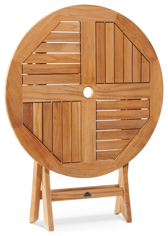 Stella 3-Piece Round Teak Outdoor Bistro Set in Black with Folding Table