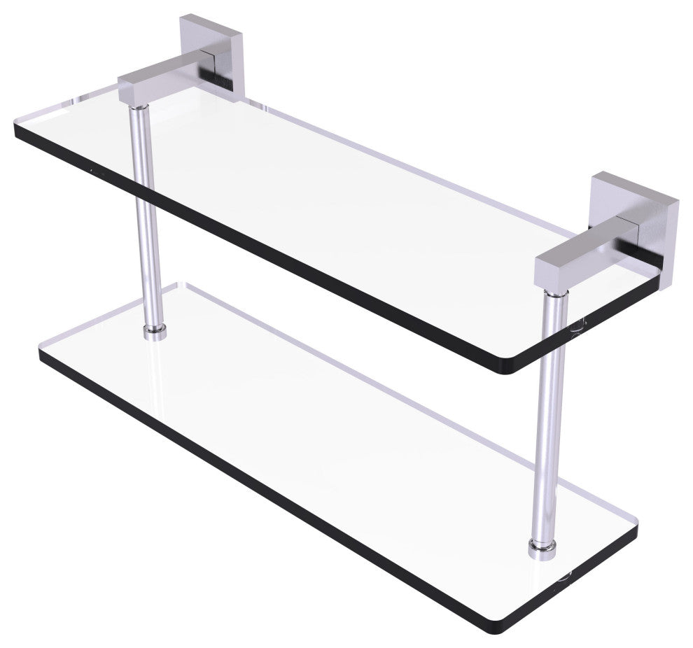 Montero 16" Two Tiered Glass Shelf, Satin Chrome