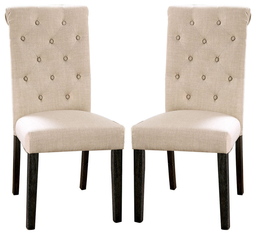 Set of 2 Dining Chairs, Antique Black and Ivory